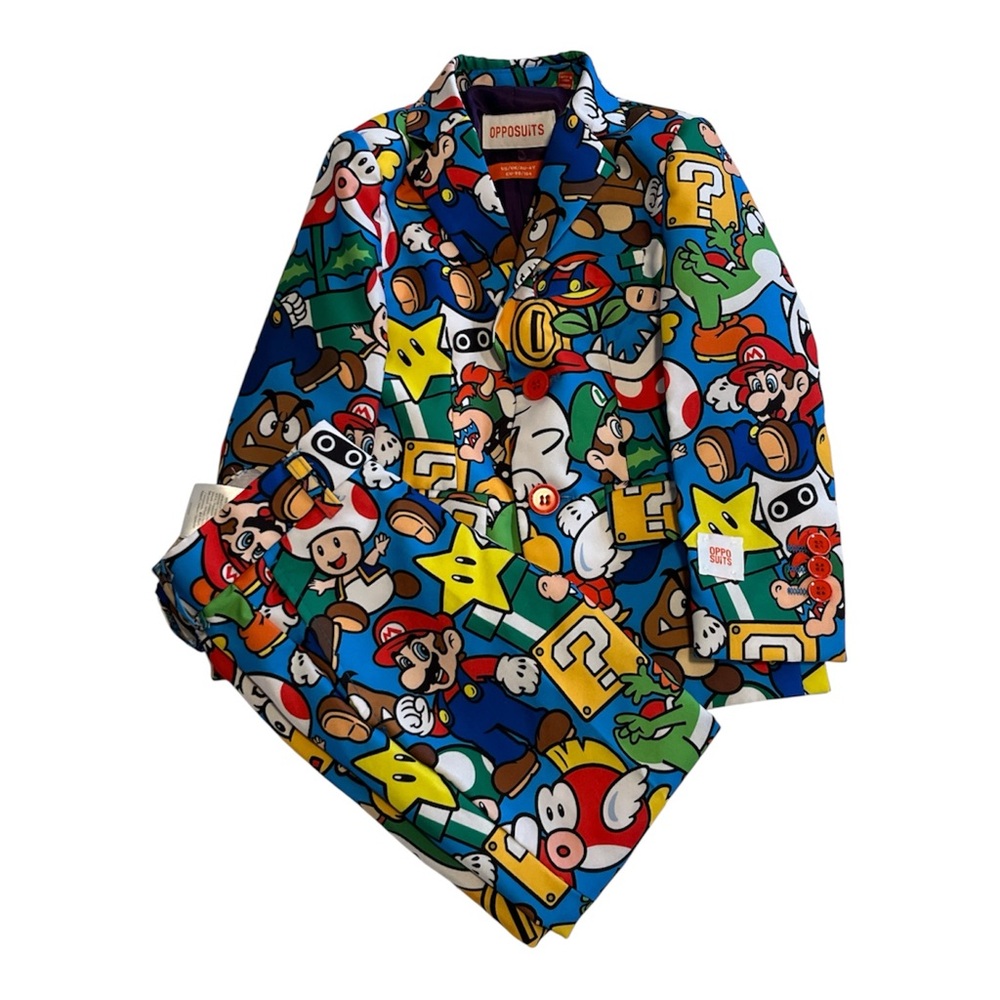 Opposuits Mario Suit Jacket & Pants sz 4 Year, Multi Color Whimsical Nostalgia